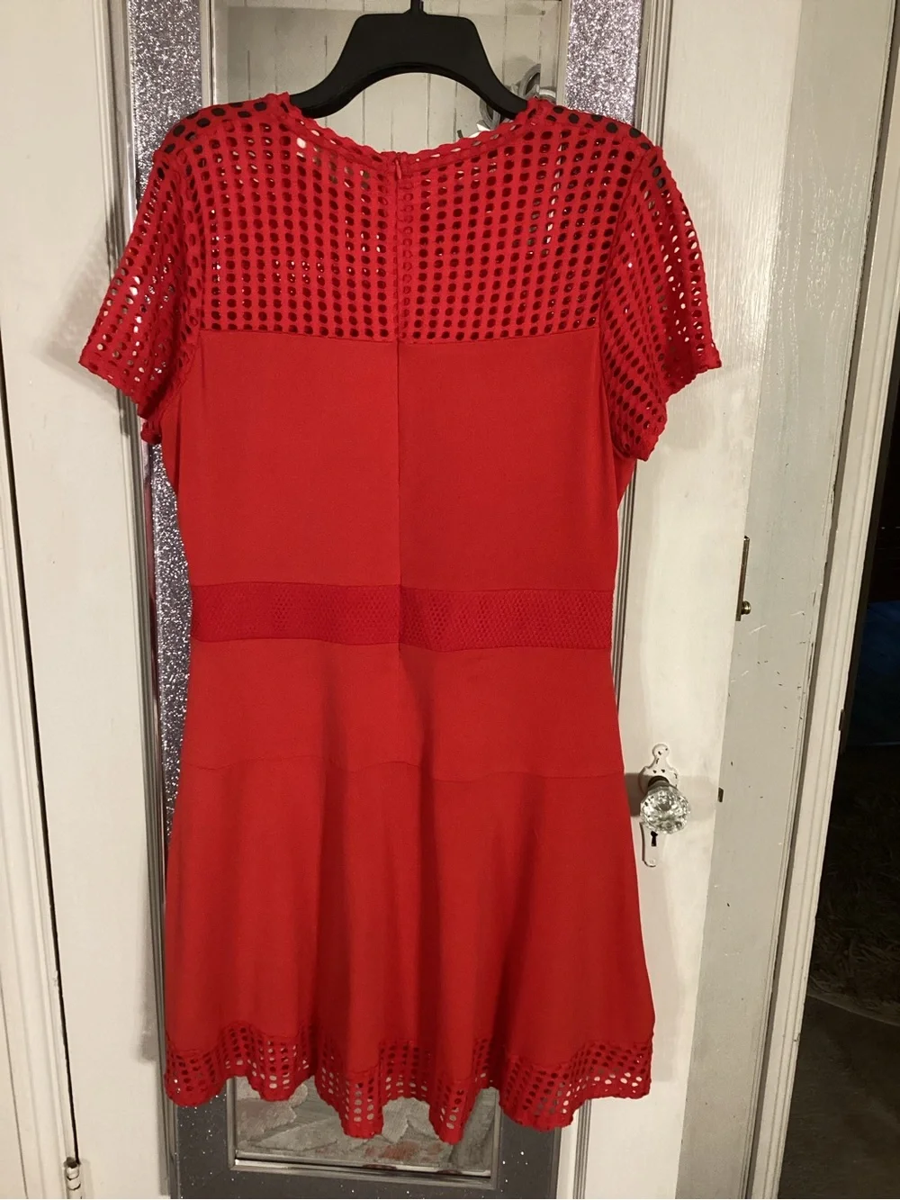 Michael Kors Red Mesh-Detail Midi Dress
